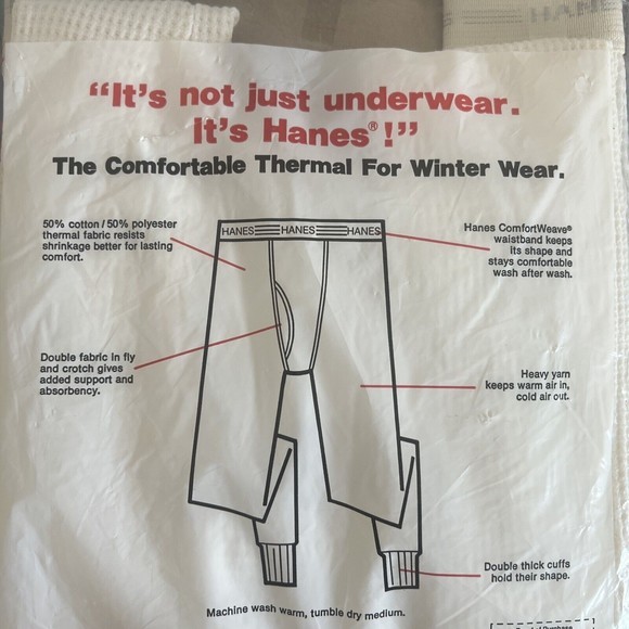 Vintage Hanes Thermal Bottom Men's Large 38-40 White 1987 NIP - Picture 5 of 6